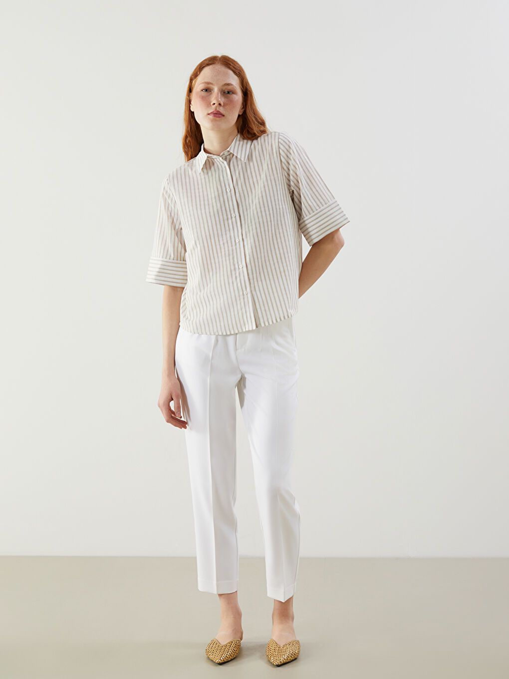LC Waikiki Striped Linen-Look Women's Shirt -S5L113Z8-ELZ
