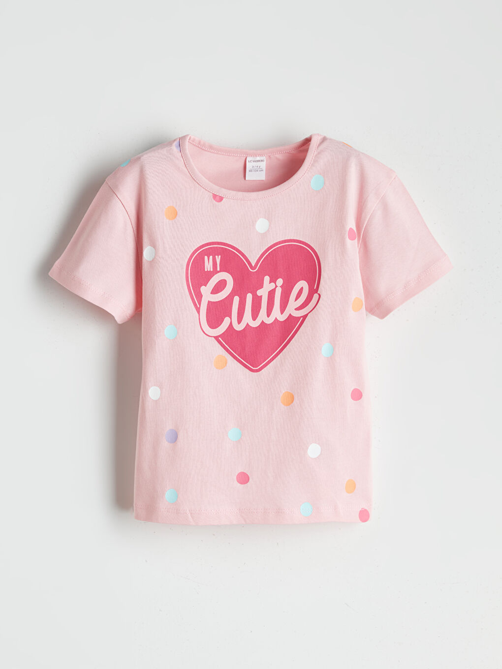 მრგვალი საყელო ნაბეჭდი მოკლე სახელო ბავშვის გოგონებისთვის მაისური