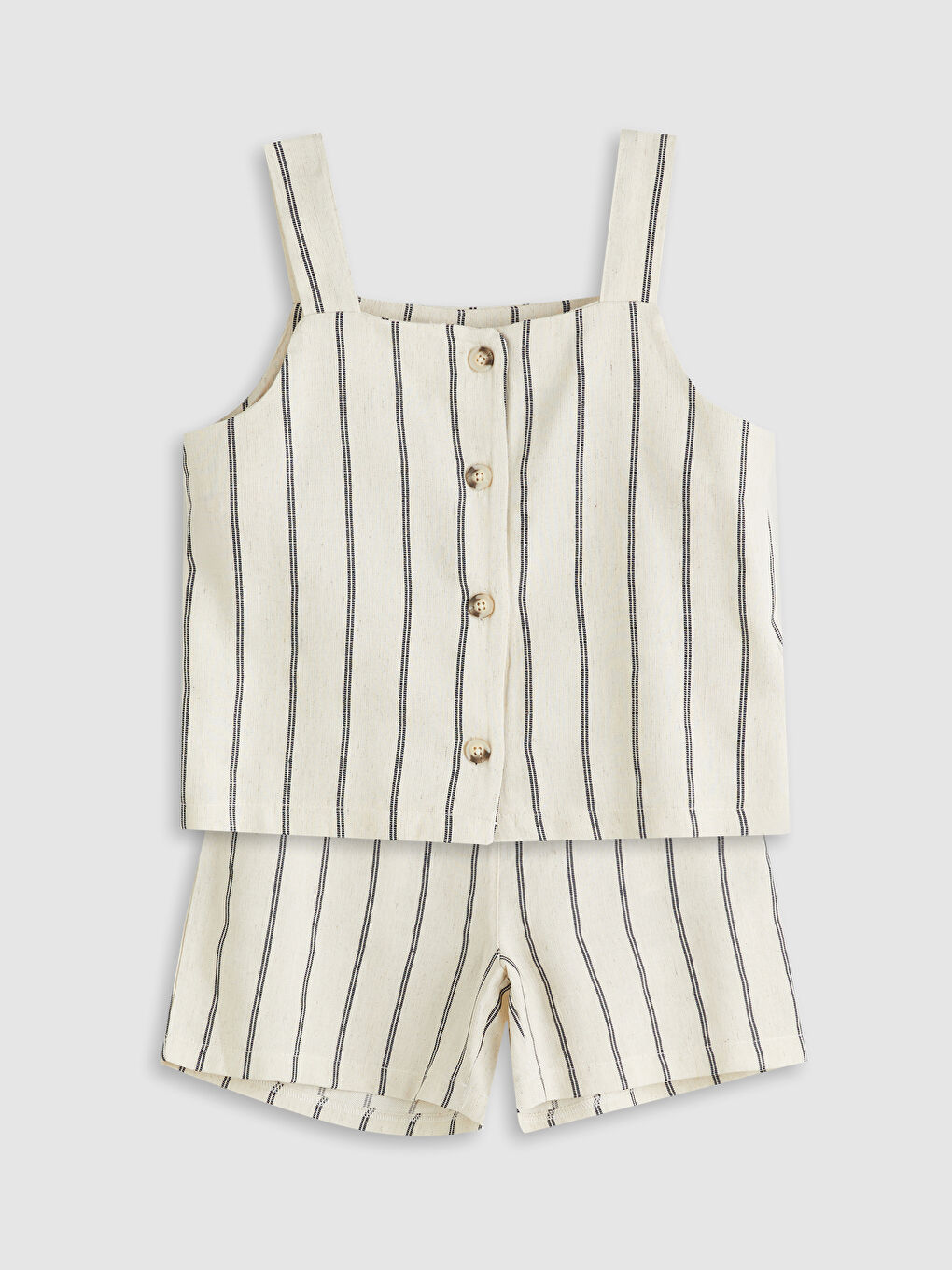 Bej Keten Karışımlı Kız Çocuk Bluz ve Şort-2