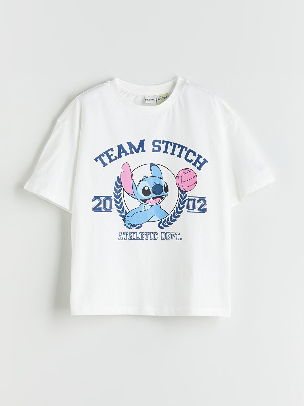 Ekru Bisiklet Yaka Stitch Baskılı Kız Çocuk Tişört