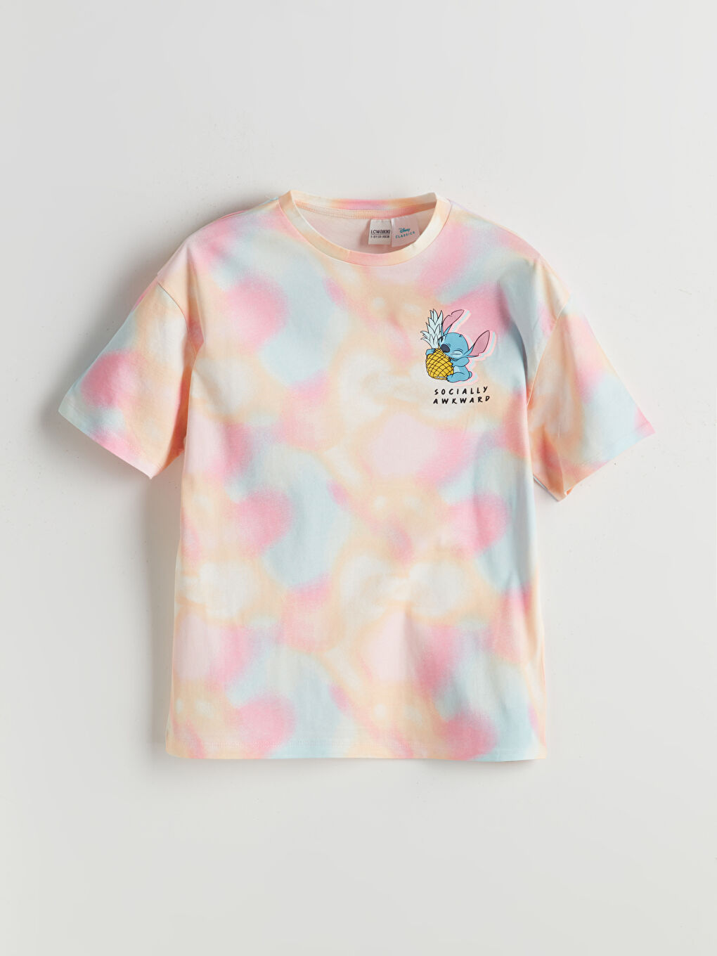 Karışık Bisiklet Yaka Stitch Baskılı Kız Çocuk Tişört-1