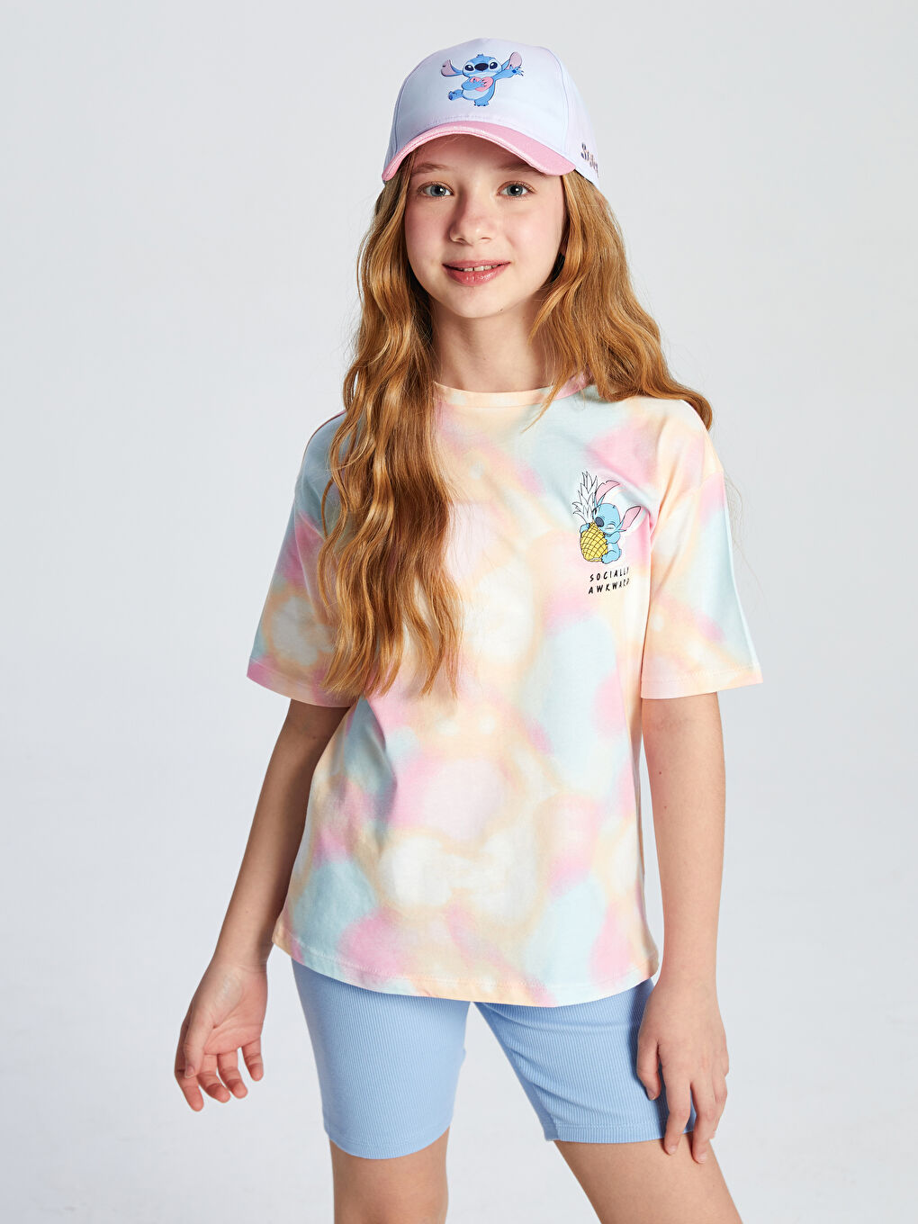 Crew Neck Lilo And Stitch Printed Girl'S T-Shirt And Leggings -S5L138Z4-F9C
