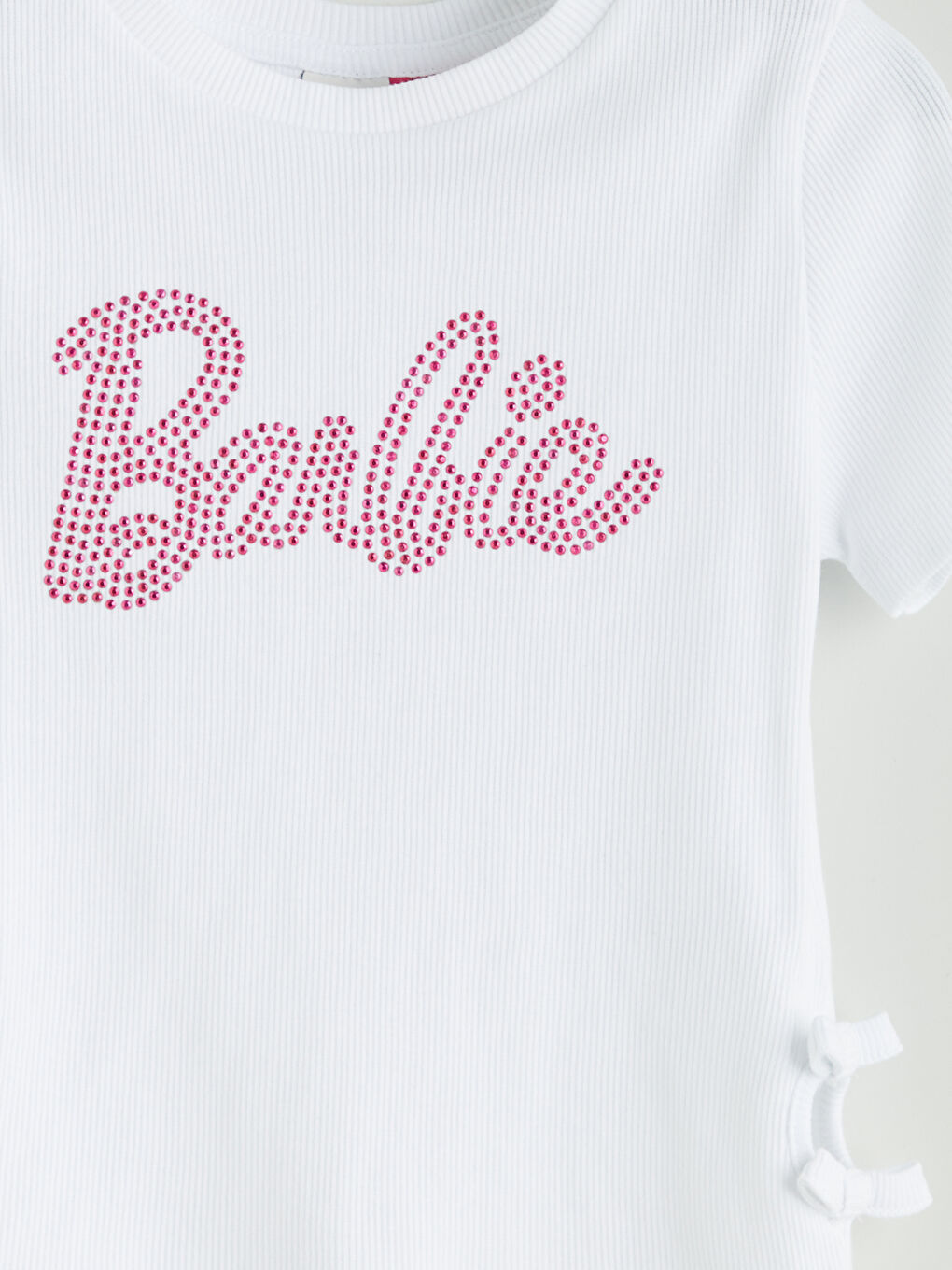 Beyaz Bisiklet Yaka Barbie Taş Baskılı Kız Çocuk Tişört-2