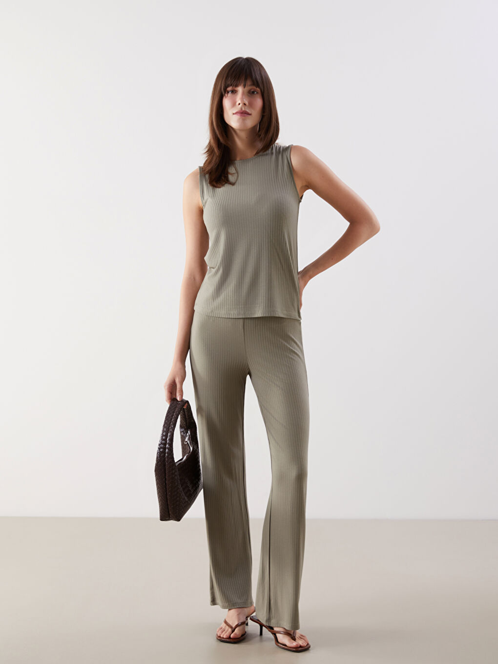 Teksturisane pantalone za žene sa elastičnim strukom -S5L147Z8-RYR