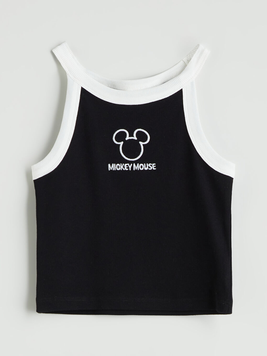 Siyah Halter Yaka Mickey Mouse Nakışlı Kız Çocuk Crop Atlet