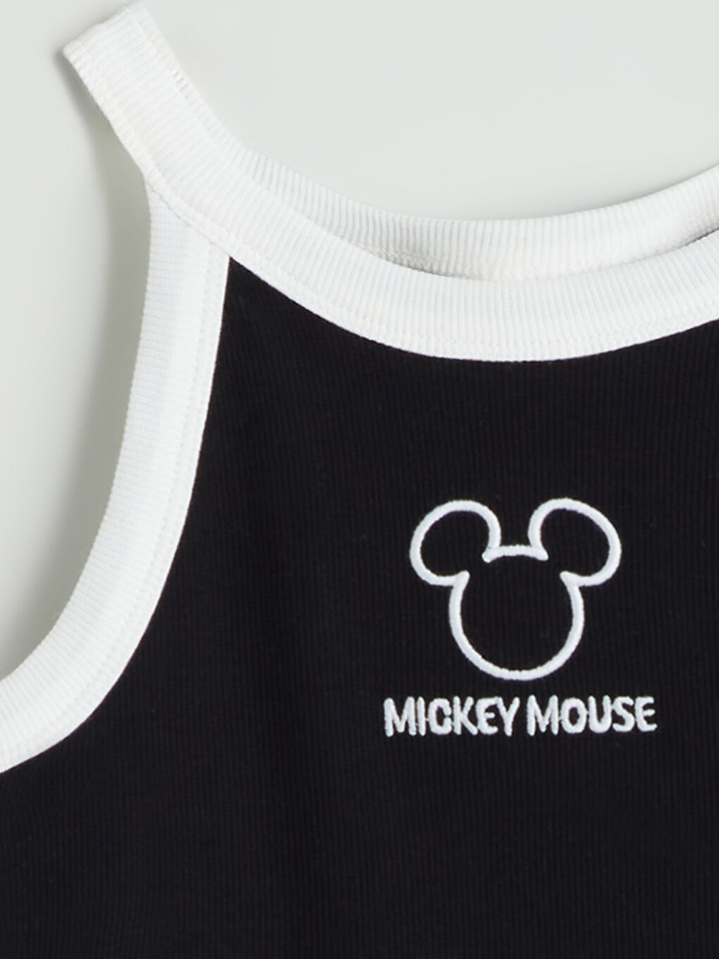 Siyah Halter Yaka Mickey Mouse Nakışlı Kız Çocuk Crop Atlet-2