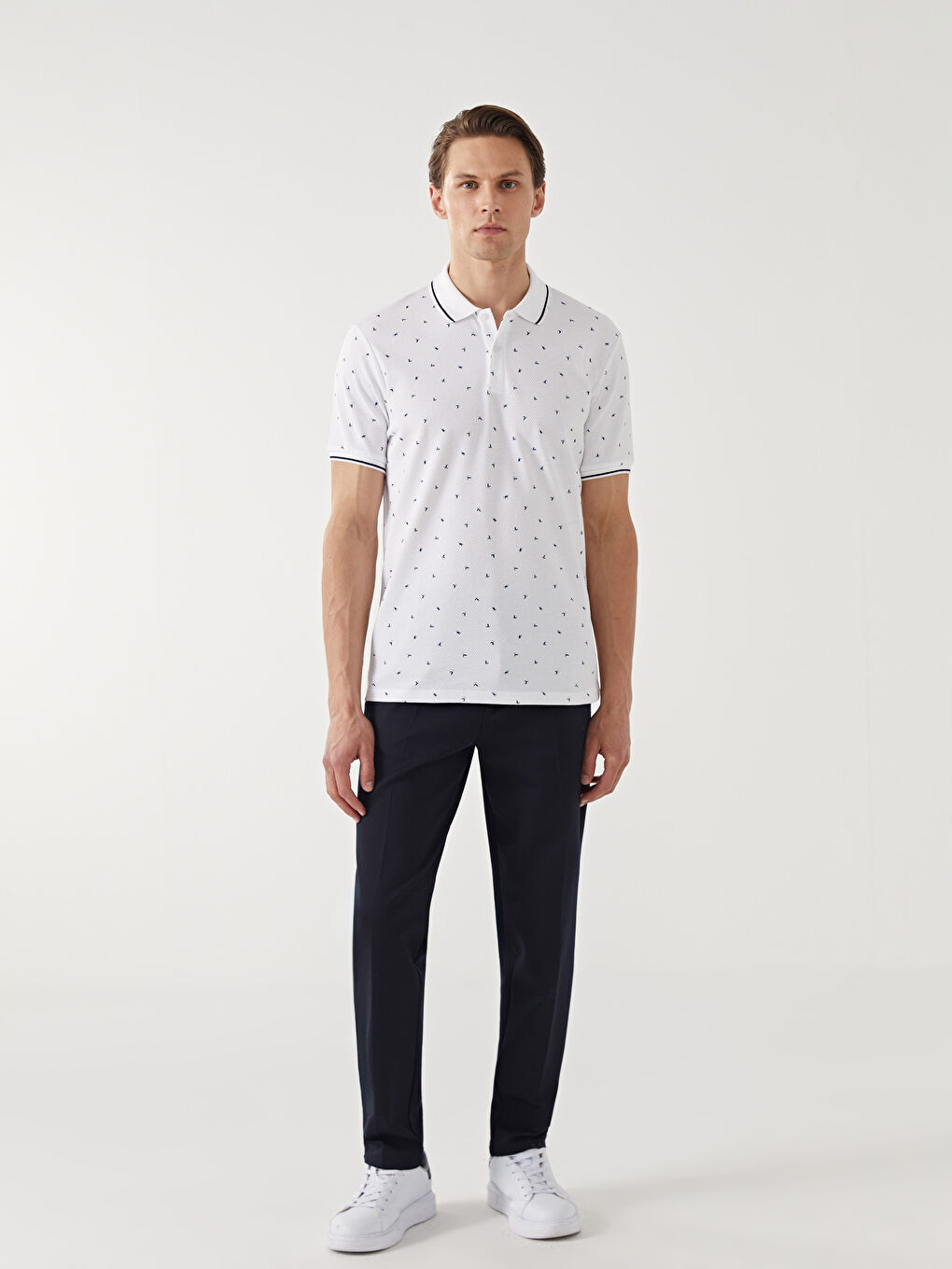 Polo Neck Short Sleeve Patterned Men's T-Shirt-1