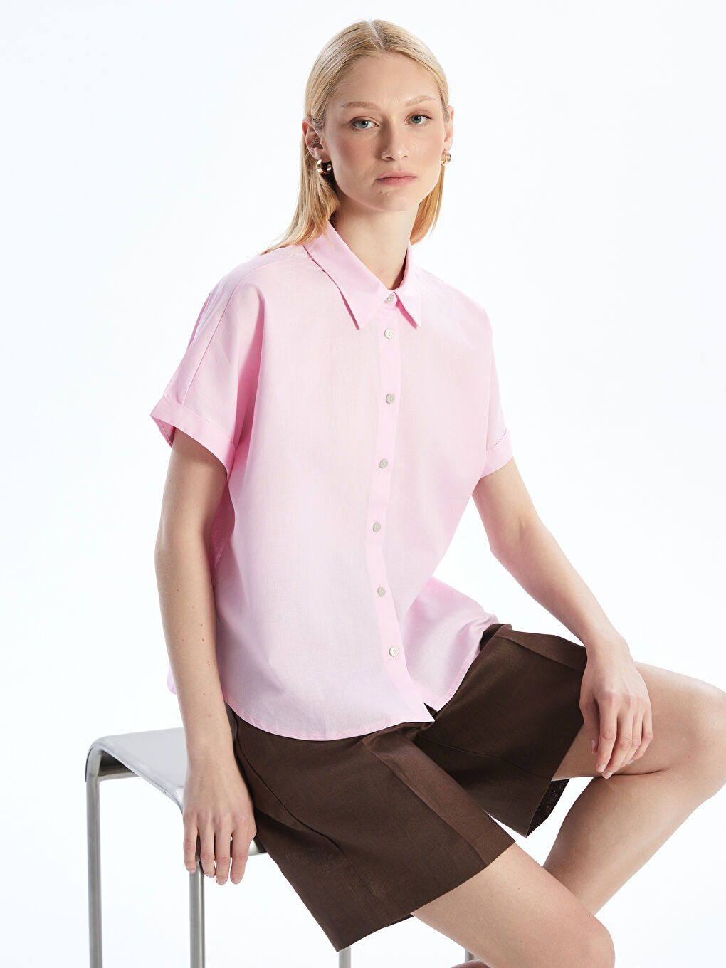 LCW Vision Linen Blend Oversize Women's Shirt -S5L166Z8-G7H