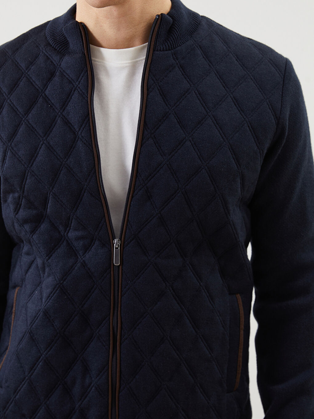 Lacivert Standart Kalıp Dik Yaka Erkek Triko Hırka-5