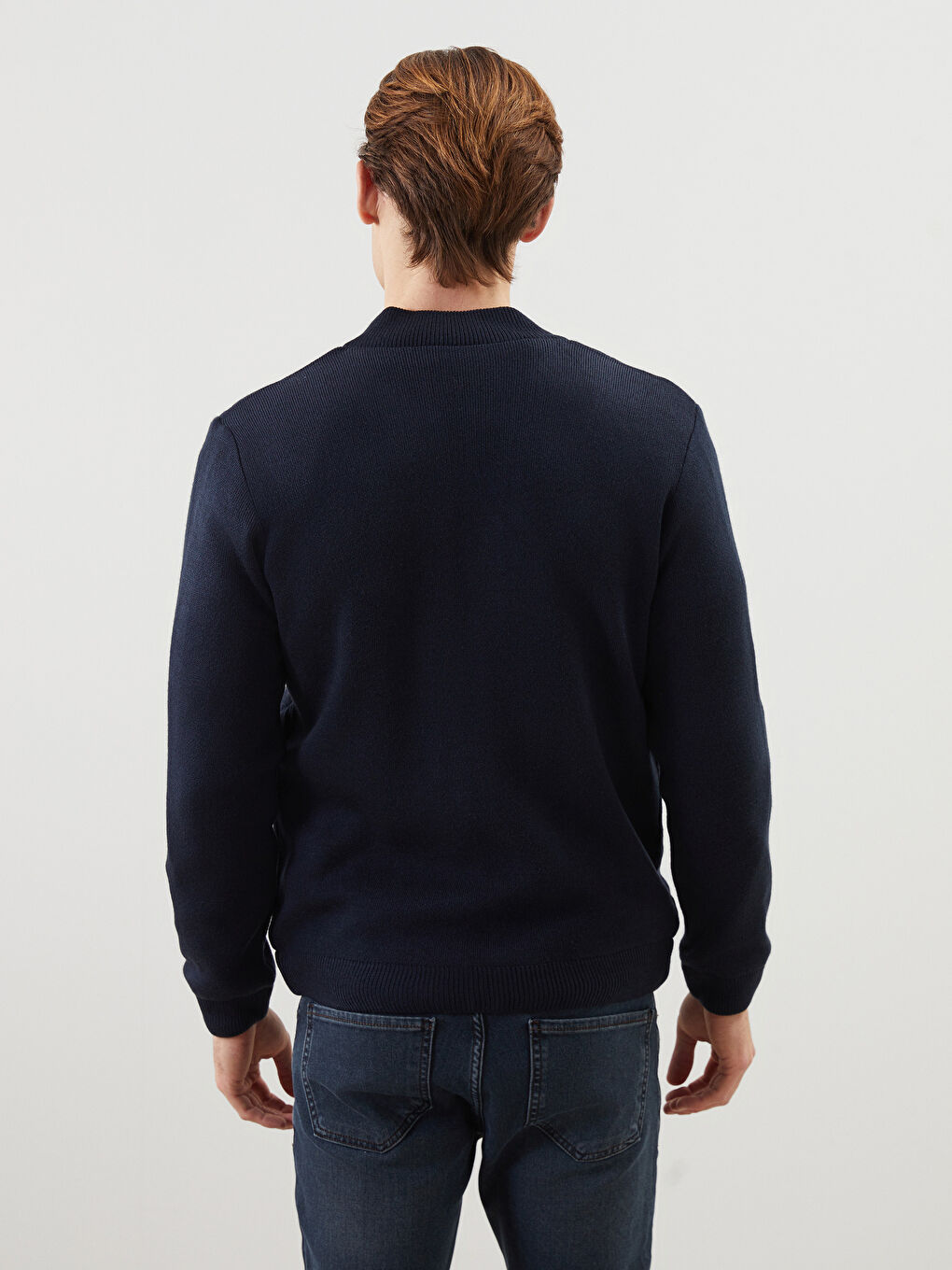 Lacivert Standart Kalıp Dik Yaka Erkek Triko Hırka-7