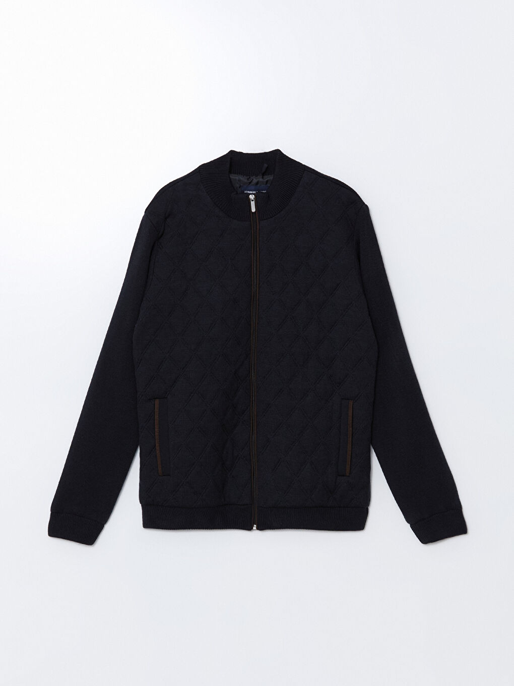 Lacivert Standart Kalıp Dik Yaka Erkek Triko Hırka-9