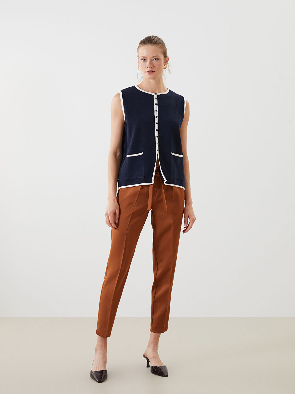 Crew Neck Women'S Knit Vest -S5L189Z8-E1J
