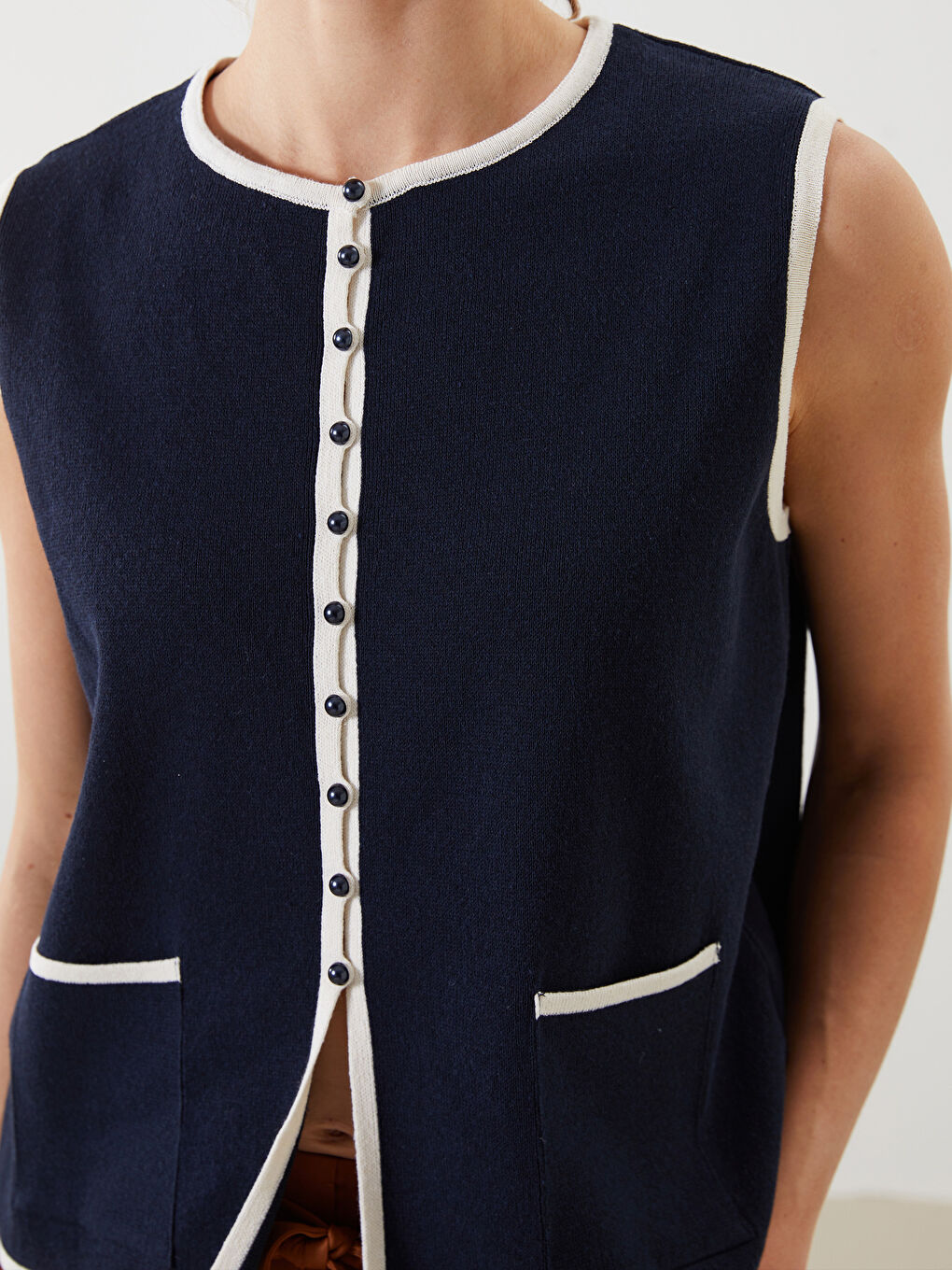 Crew Neck Women'S Knit Vest -S5L189Z8-E1J