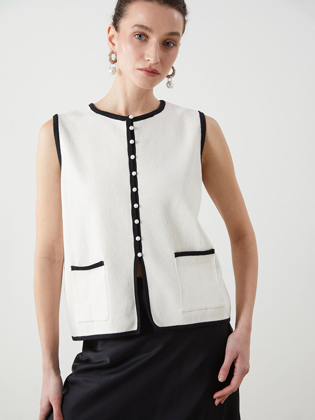 Crew Neck Women'S Knit Vest -S5L189Z8-R9J