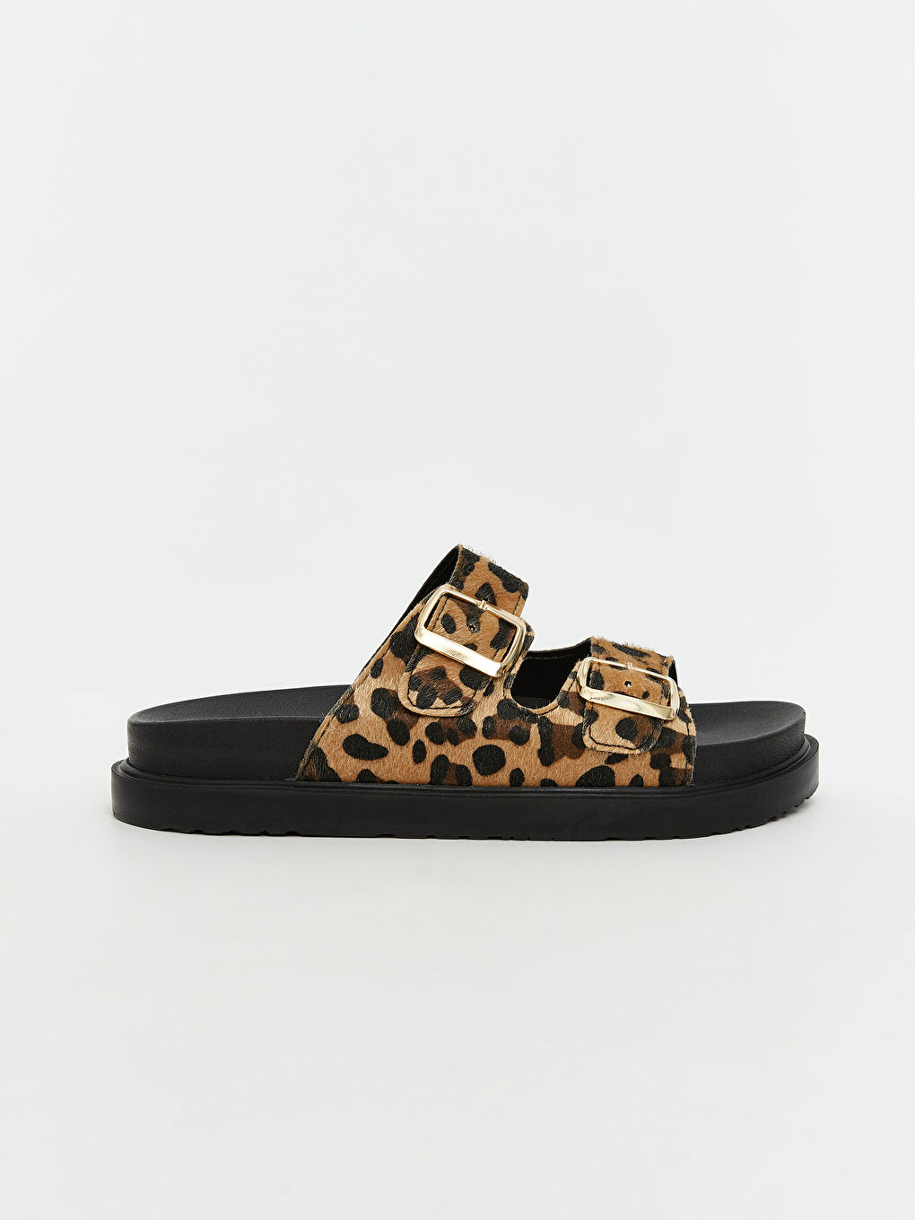 Karışık Leopar Desenli Çift Bantlı Kadın Terlik-1