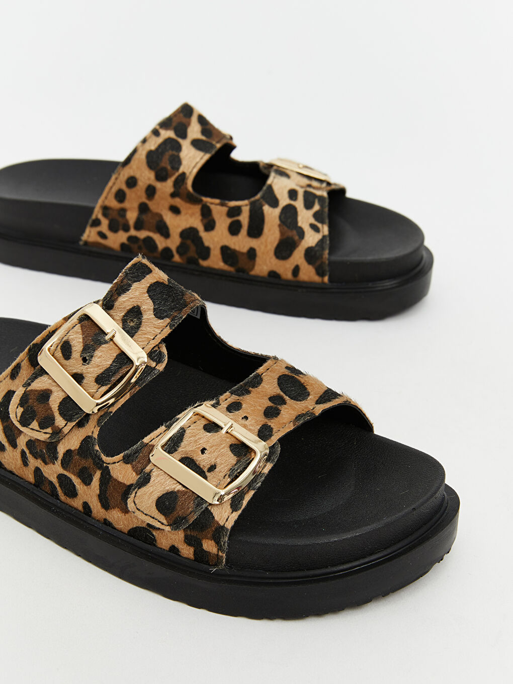 Karışık Leopar Desenli Çift Bantlı Kadın Terlik-2