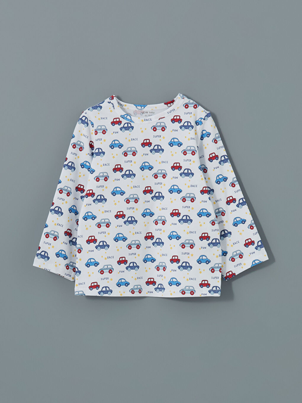 Ekru Bisiklet Yaka Baskılı Erkek Bebek Pijama Üst