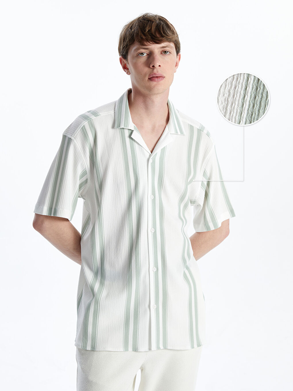 LCW Vision Regular Fit Short Sleeve Striped Dobby Fabric Men's Shirt -W55577Z8-GU2