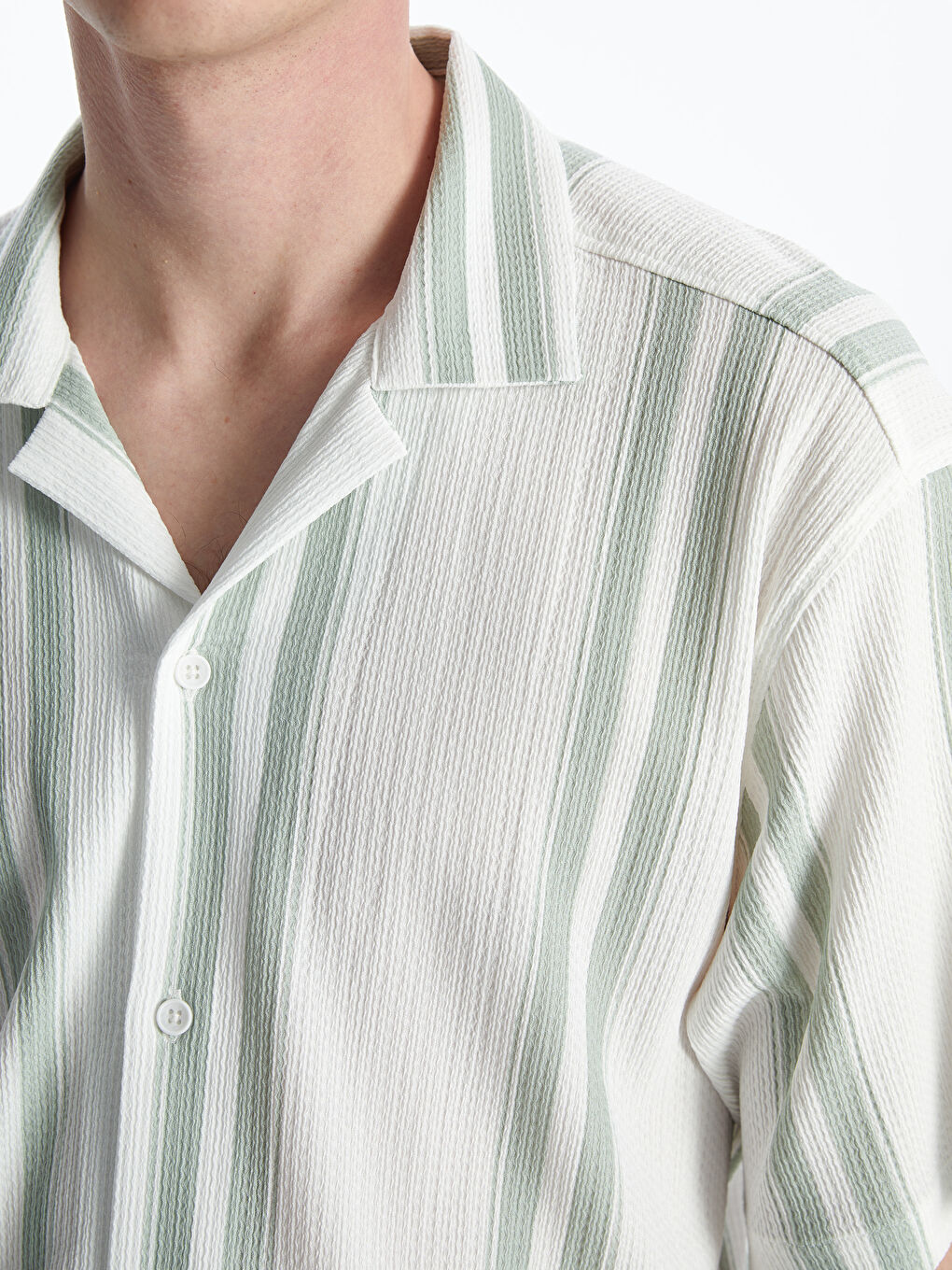 LCW Vision Regular Fit Short Sleeve Striped Dobby Fabric Men's Shirt -W55577Z8-GU2
