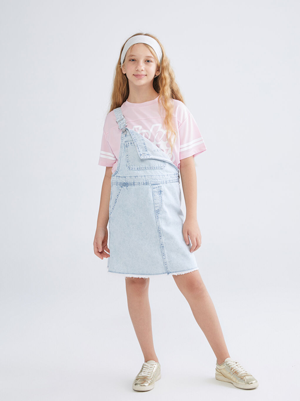Mavi Kare Yaka Kız Çocuk Jean Salopet Elbise-1