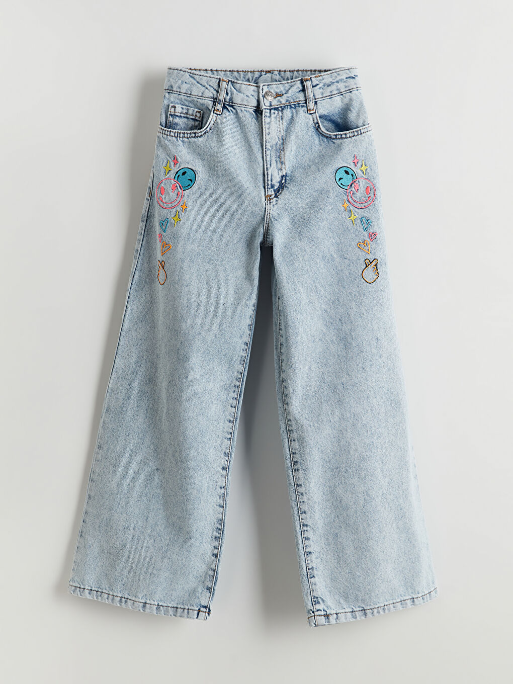 Embroidered Wide-Leg Girls' Jeans -S5L237Z4-V2T
