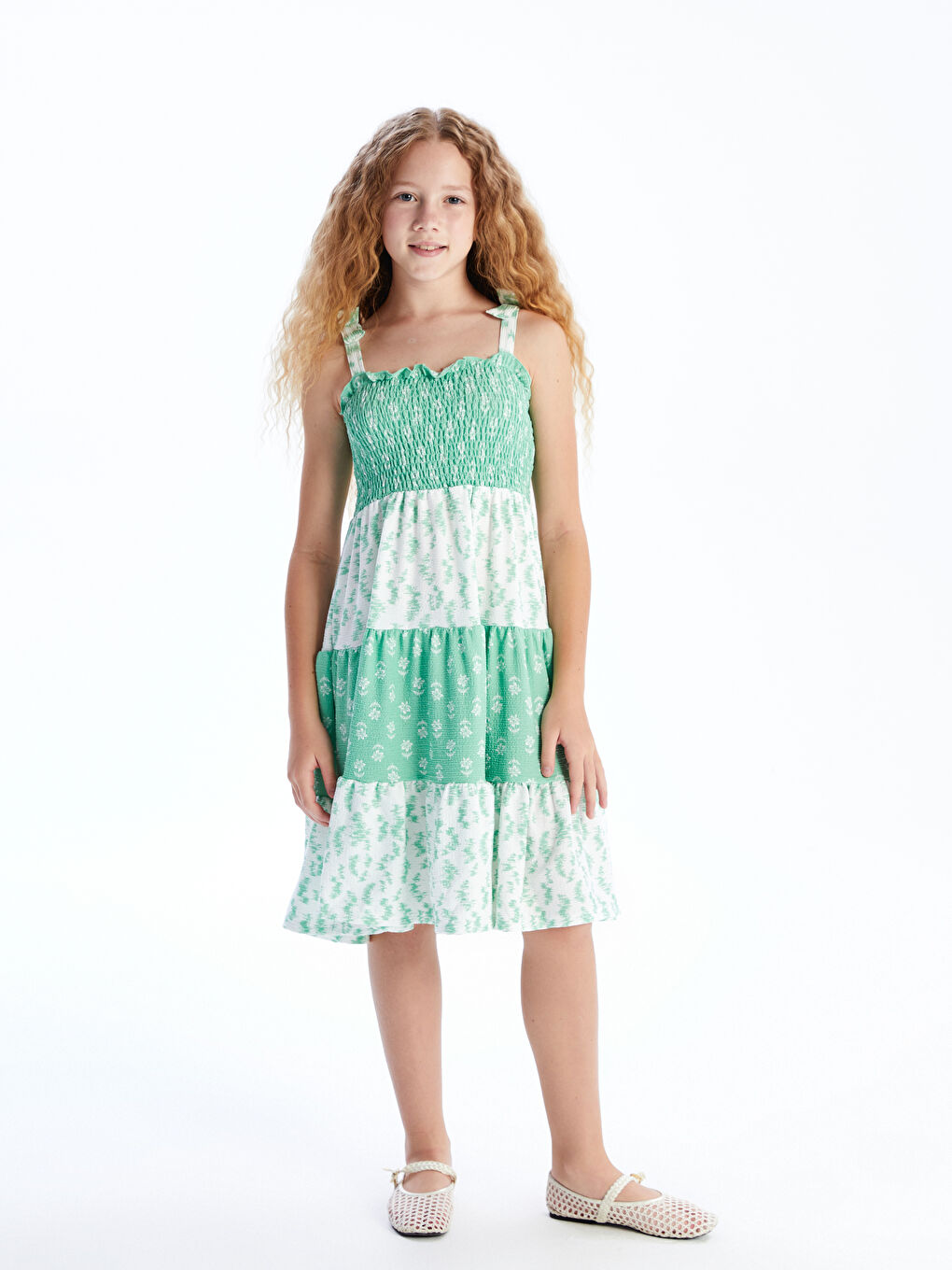 LCW Kids Square Collar Floral Girl's Dress -S5L280Z4-LU7