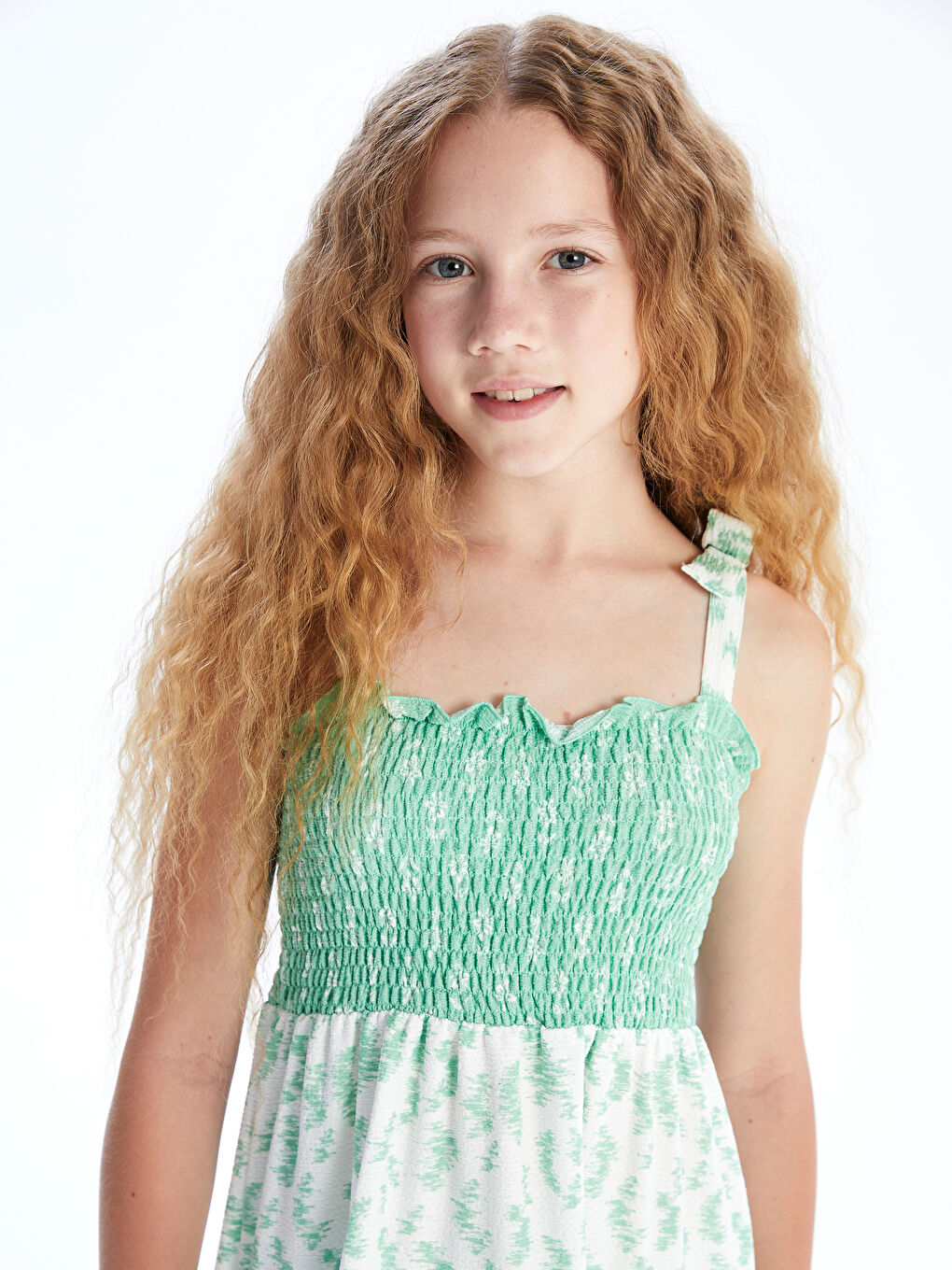 LCW Kids Square Collar Floral Girl's Dress -S5L280Z4-LU7