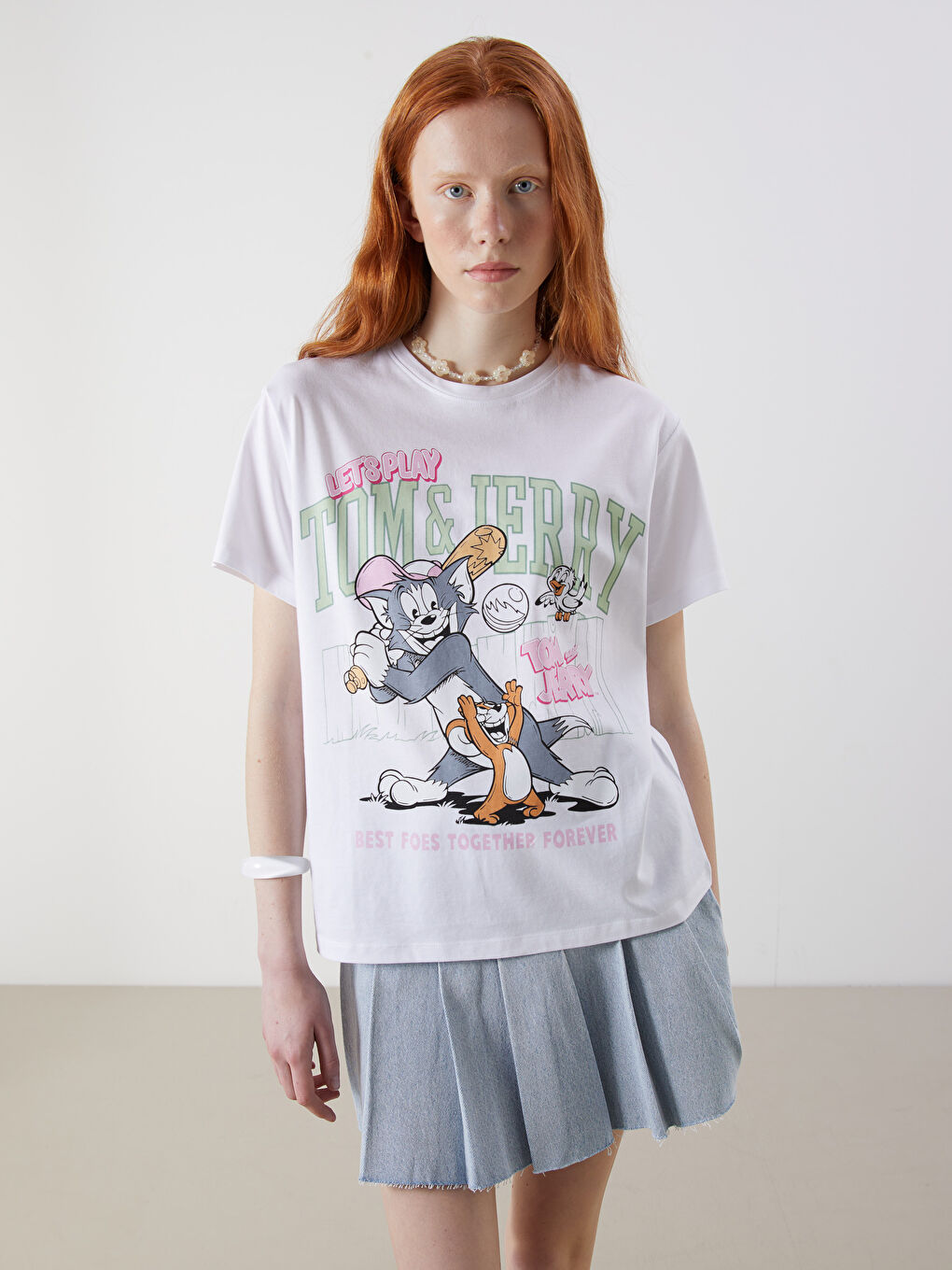 Crew Neck Tom & Jerry Printed Women's T-Shirt -S5L300Z8-Q6K