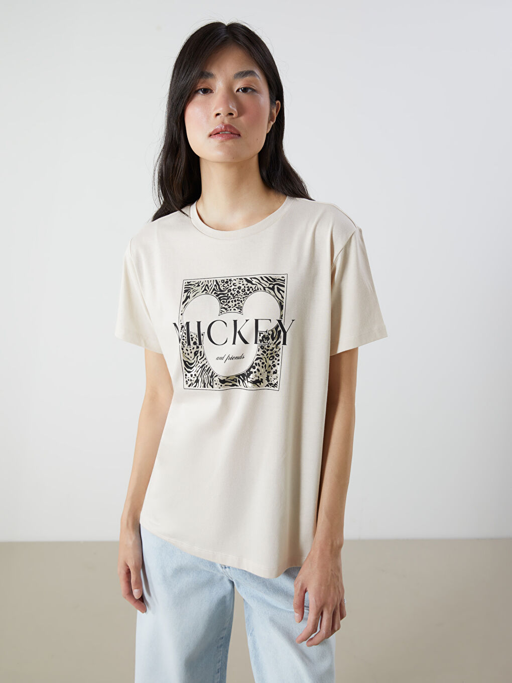 Crew Neck Mickey Mouse Printed Women's T-Shirt -S5L335Z8-FZJ