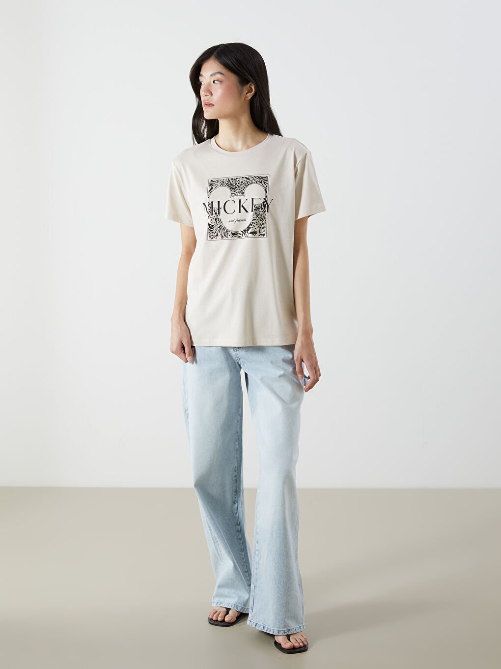 Crew Neck Mickey Mouse Printed Women's T-Shirt -S5L335Z8-FZJ