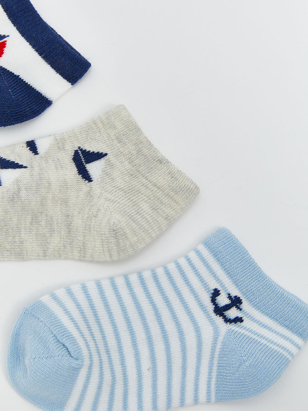 Mavi Baskılı Erkek Bebek Patik Çorap 3'lü-1