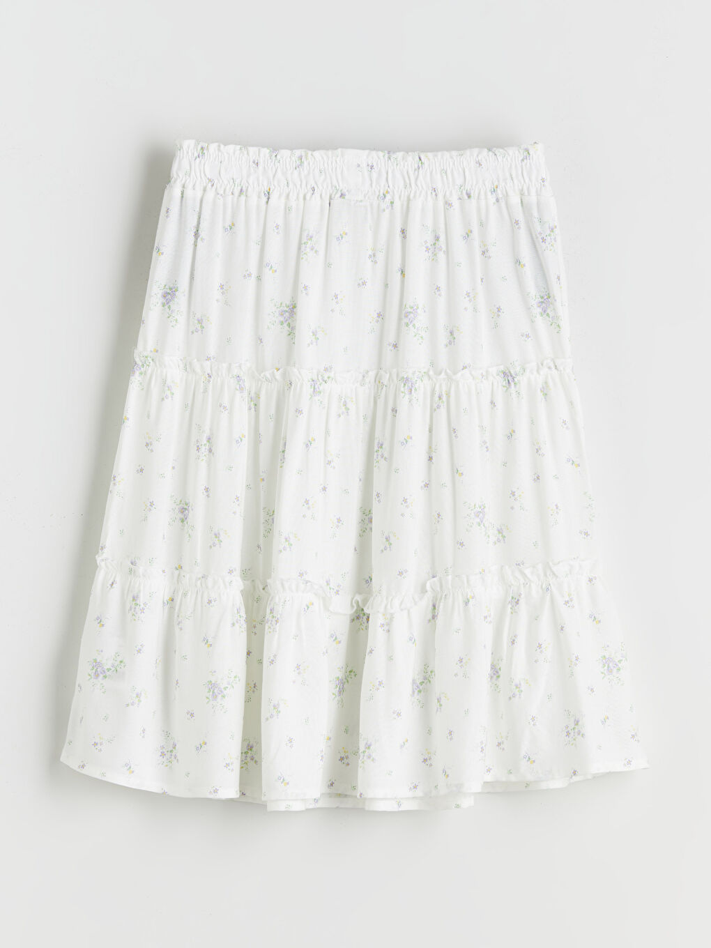 Lila Beli Lastikli Çiçekli Kız Çocuk Etek-1