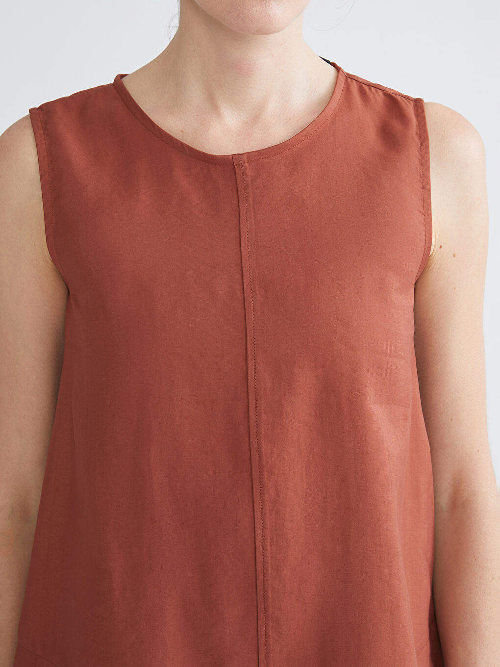 Kahverengi Bisiklet Yaka Modal Karışımlı Bluz-3