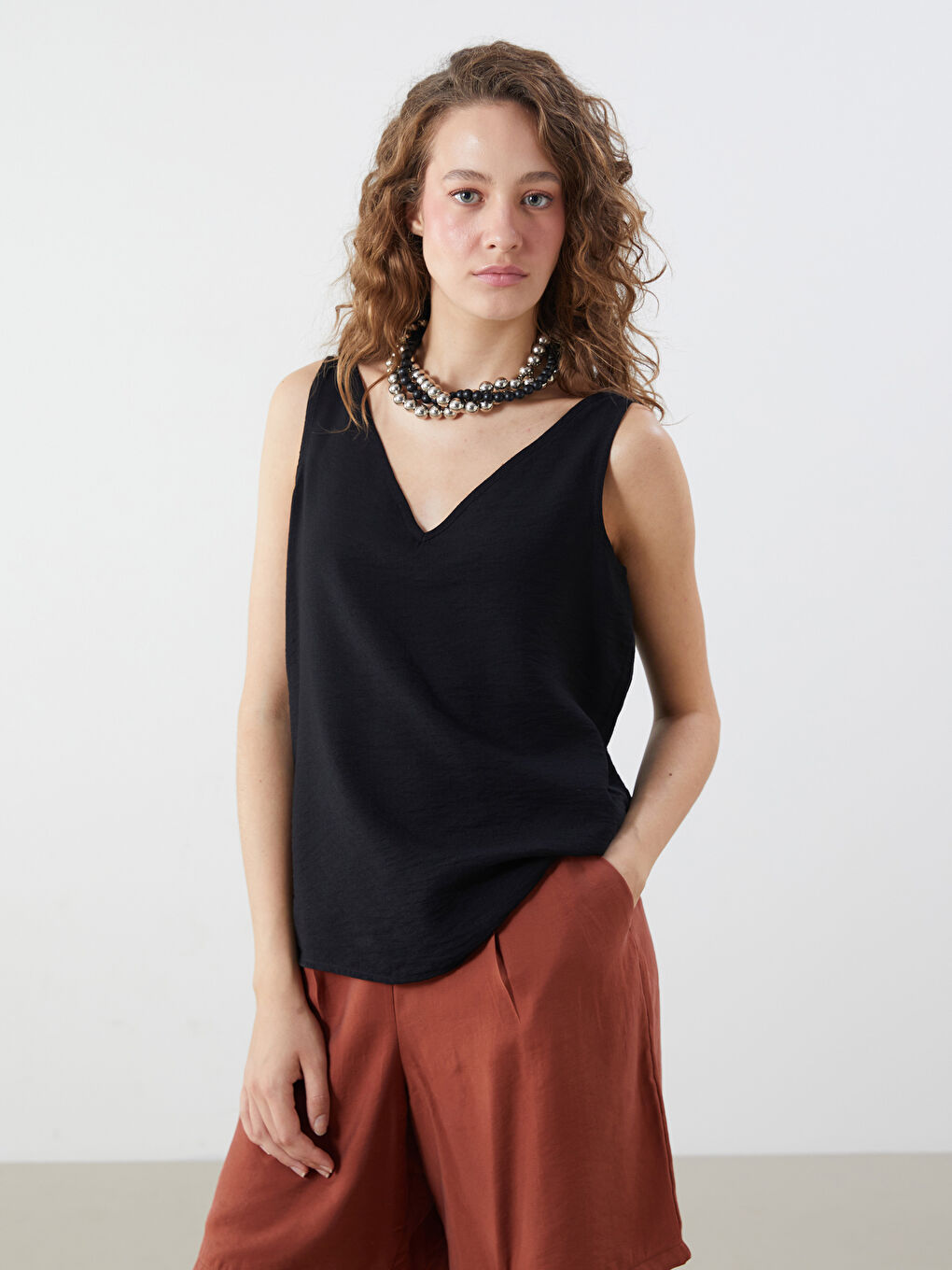 V Neck Women's Blouse -S5L366Z8-CVL