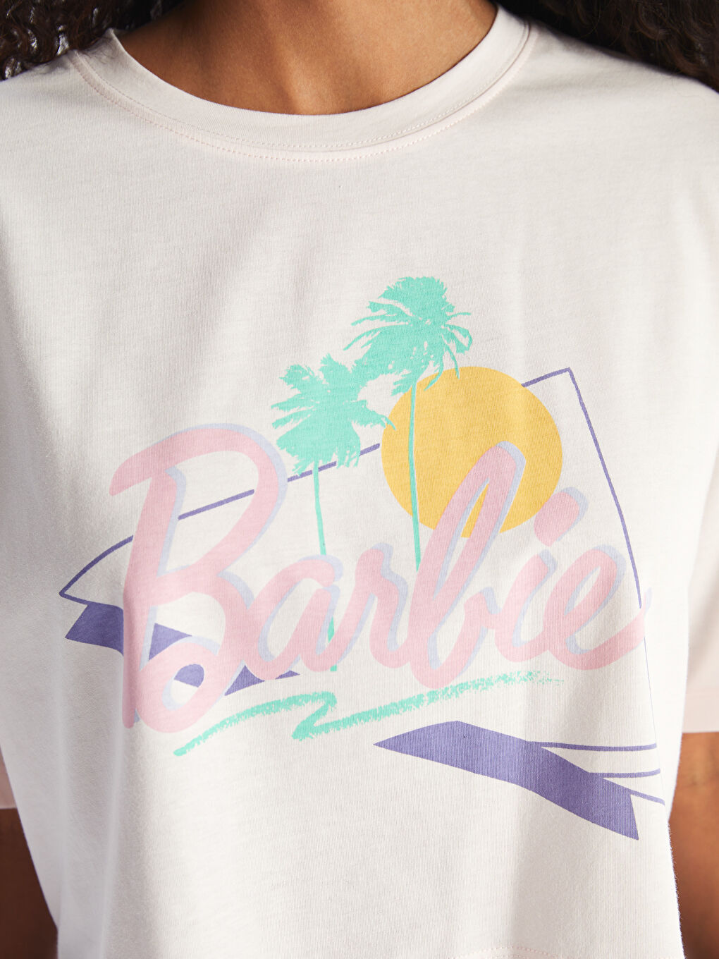 Crew Neck Barbie Printed Women's Crop Top-2