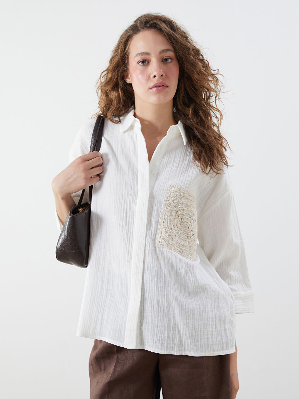 Embroidered Oversize Women's Shirt -S5L383Z8-EEW