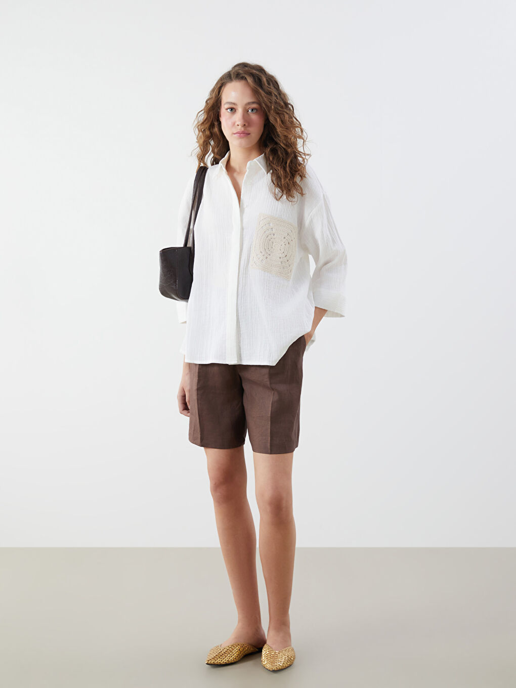 Embroidered Oversize Women's Shirt -S5L383Z8-EEW