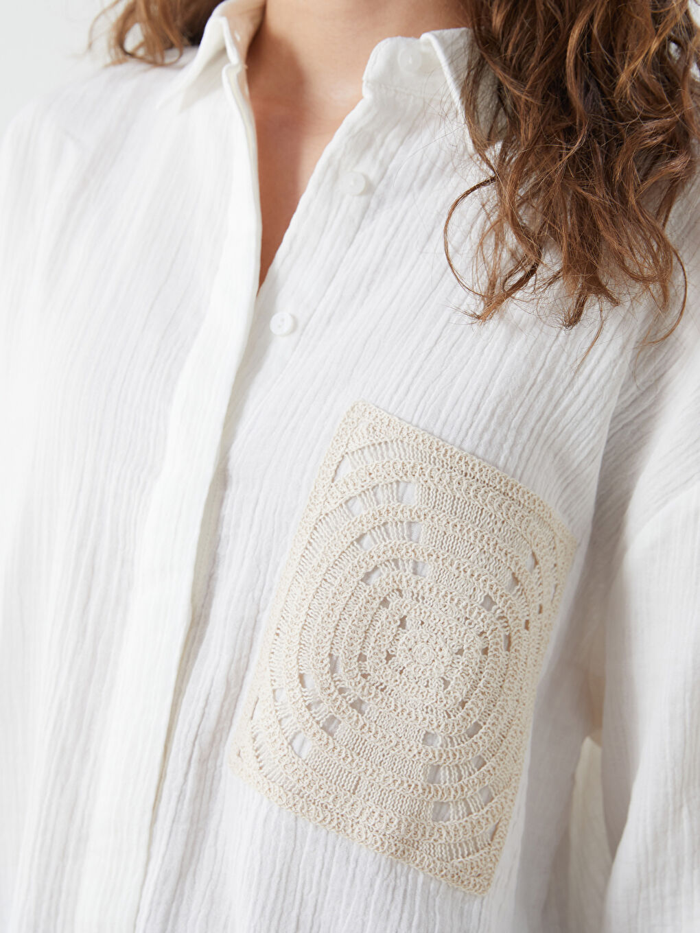 Embroidered Oversize Women's Shirt -S5L383Z8-EEW