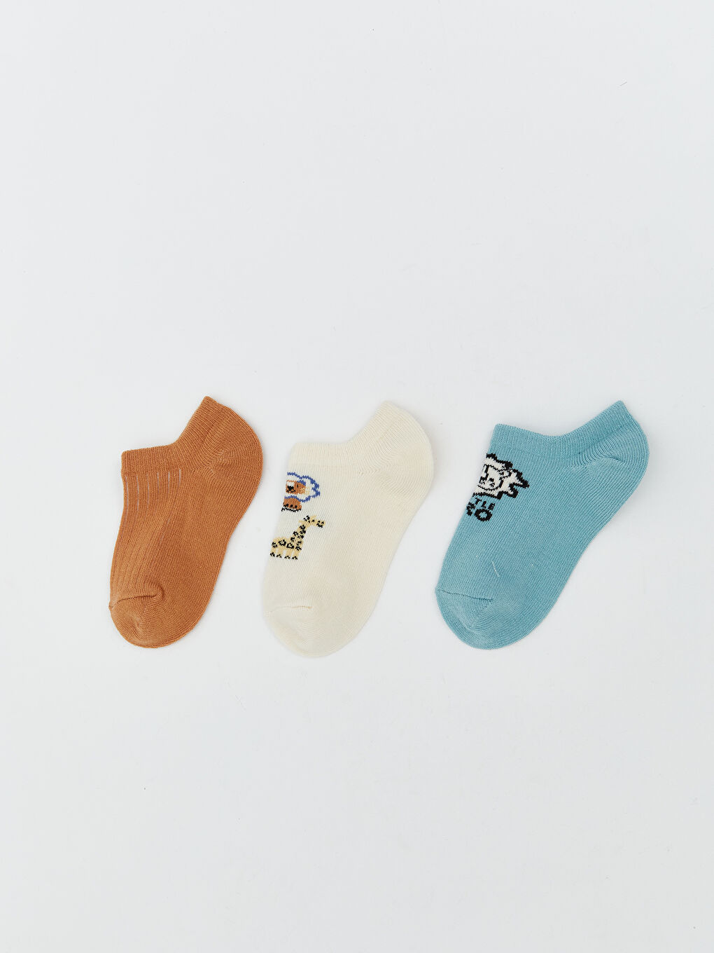 Ekru Baskılı Erkek Çocuk Patik Çorap 3'lü