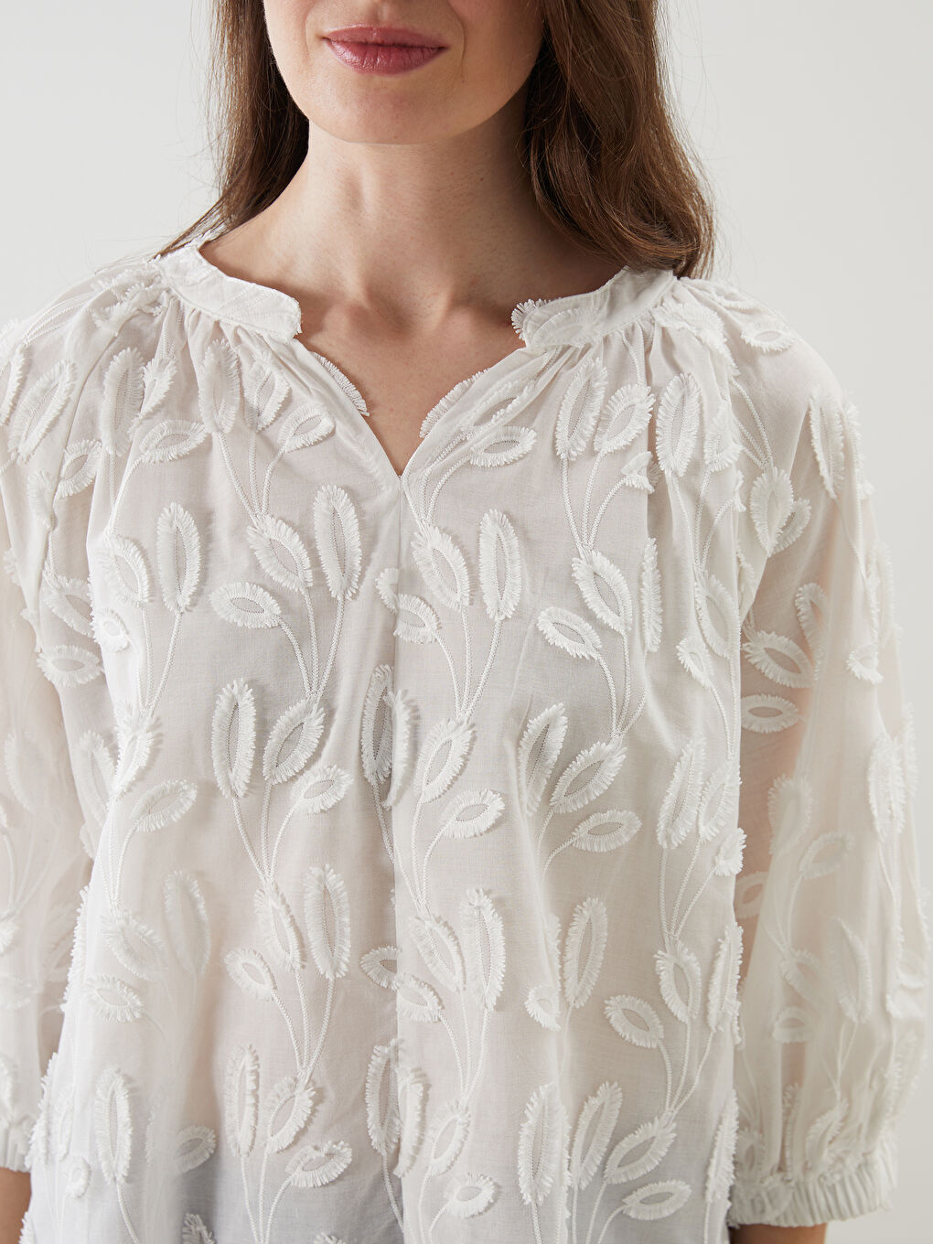 LCW Grace Notch Neck Embroidered Women's Blouse -S5L402Z8-FFB