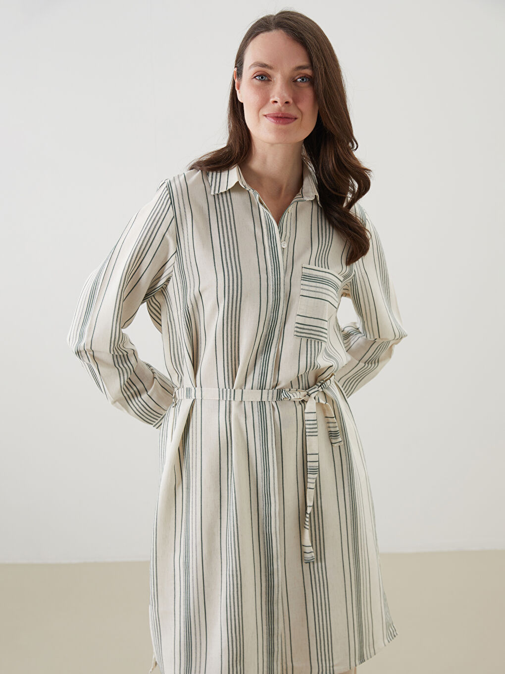 LCW Grace Striped Linen Blend Women's Shirt Tunic -S5L404Z8-LGE