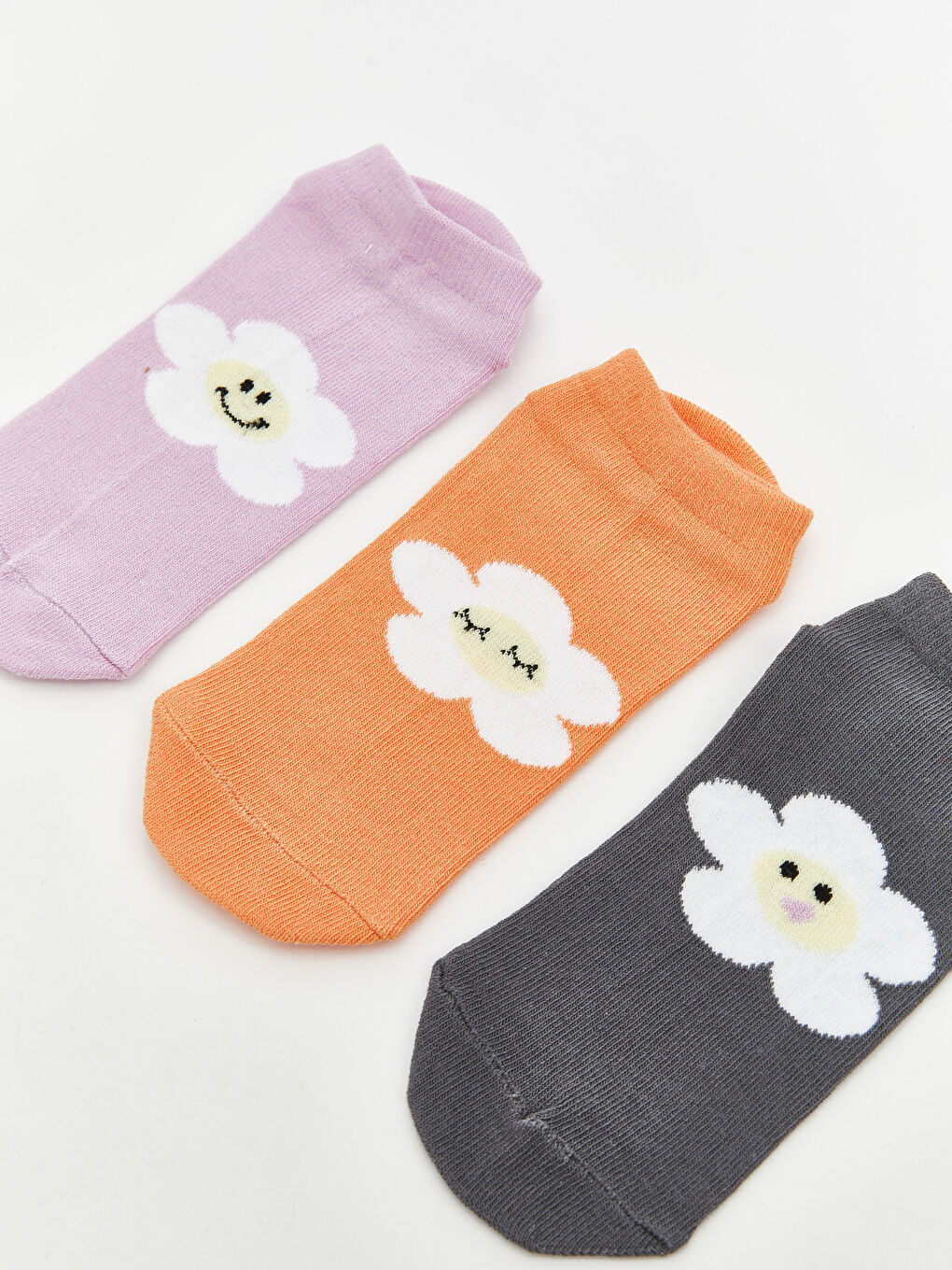 Pembe Çiçekli Kız Çocuk Patik Çorap 3'lü-1