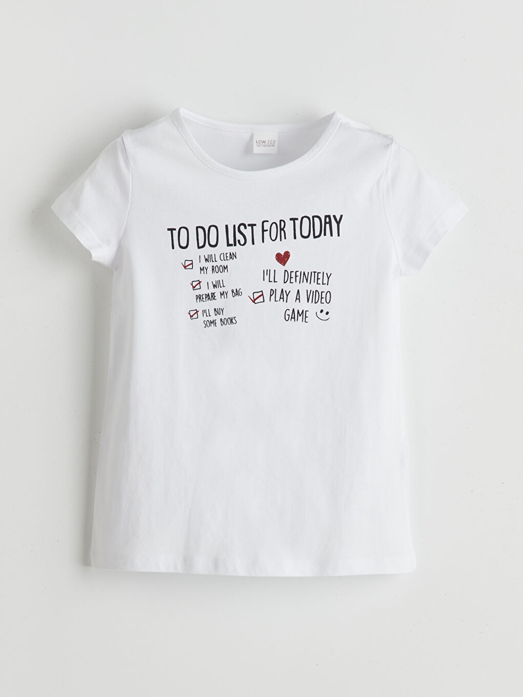 Beyaz Bisiklet Yaka Kız Çocuk Tişört