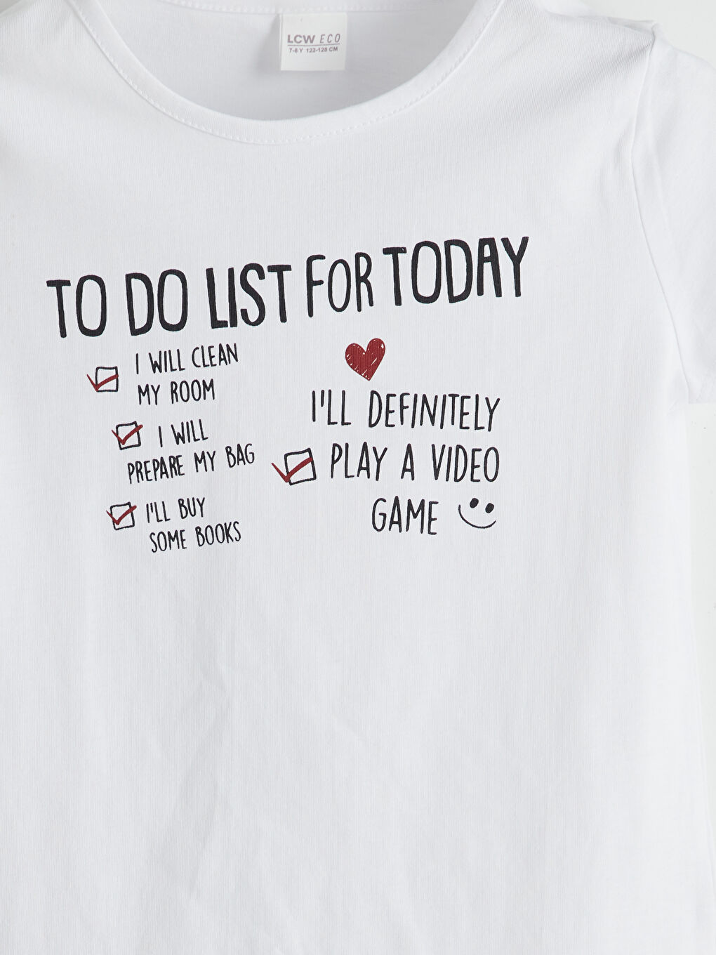 Beyaz Bisiklet Yaka Kız Çocuk Tişört-1