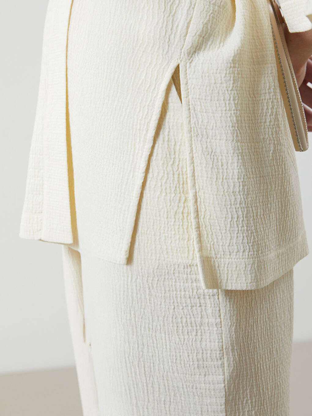 Bej Şal Yaka Oversize Kadın Kimono-2