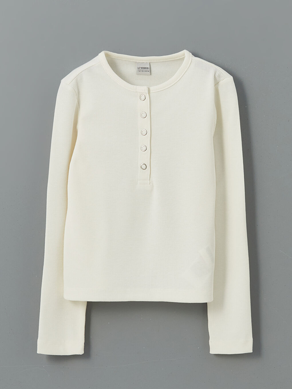 Ekru Bisiklet Yaka Kız Çocuk Tişört