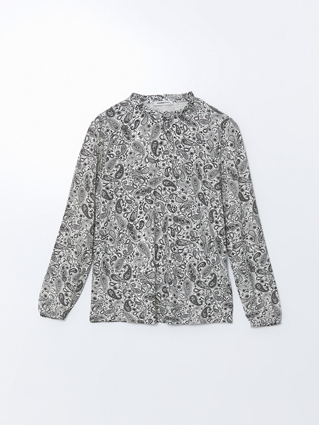 Ekru Dik Yaka Desenli Kadın Bluz-4