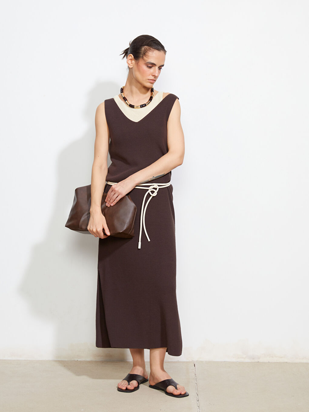 LCWAIKIKI Classic V Neck Women's Knitwear Dress -S5L559Z8-CT9