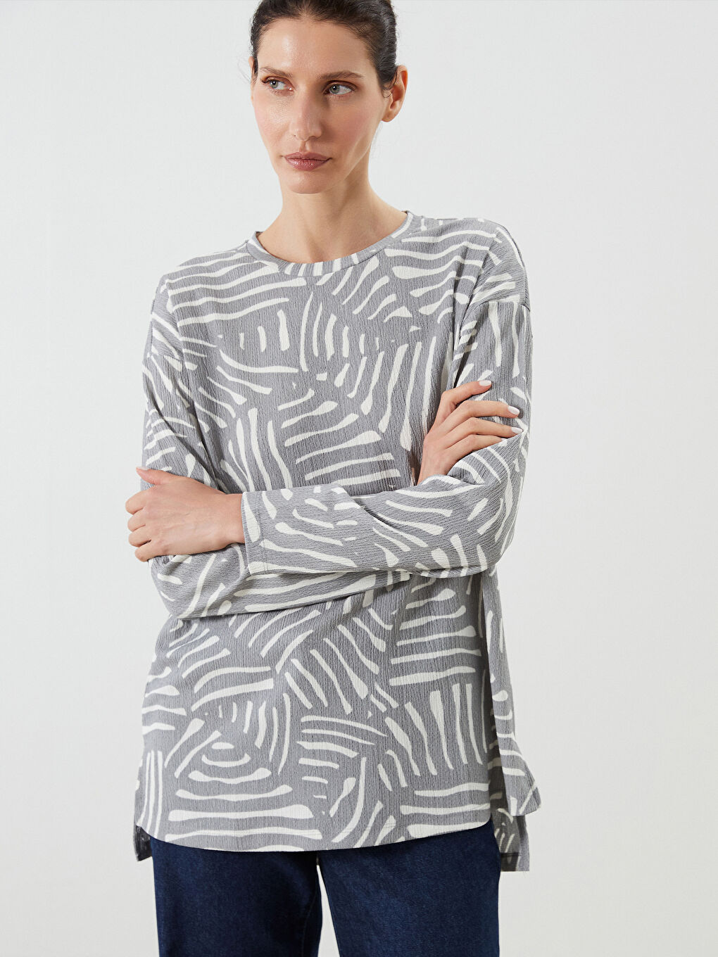 LCWAIKIKI Classic Crew Neck Patterned Women's Tunic -S5L583Z8-LRW