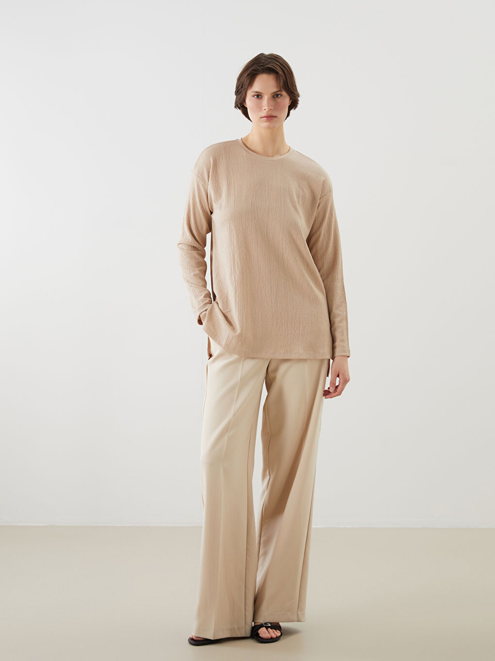 Crew Neck Textured Women's T-Shirt -S5L584Z8-FZJ